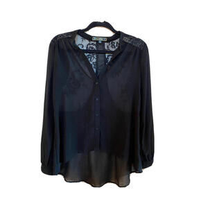 Love Stitch Black Sheer Button Down Blouse Sz.S